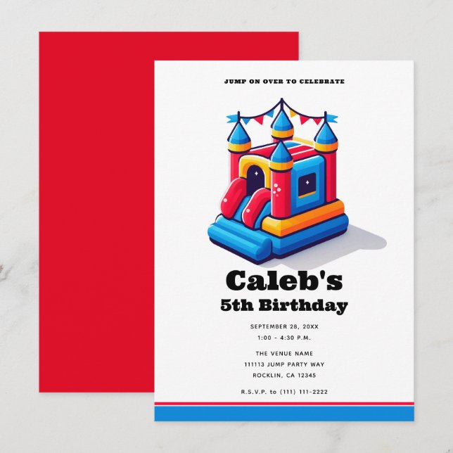 Kids Castle Party Bounce House Birthday Jump Party Invitation (Front/Back)