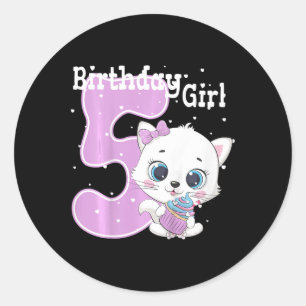Kids Cat 5th Birthday Shirt Girls Kitten Birthday Classic Round Sticker