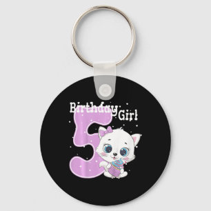 Kids Cat 5th Birthday Shirt Girls Kitten Birthday  Keychain