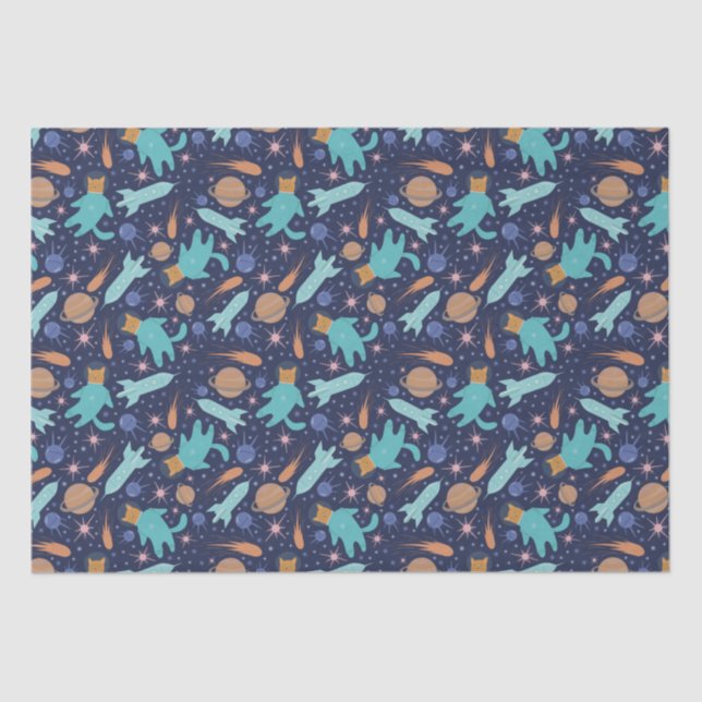 Kids Cat Astronaut in Space Rocket Ship Planets Tissue Paper (Front)