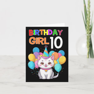 Kids Cat Birthday 10 Birthday Party Girls 10th Bir Card