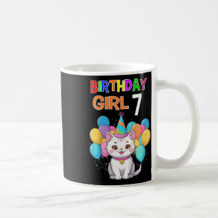 Kids Cat Birthday 7 Birthday Party Girls 7th Birth Coffee Mug