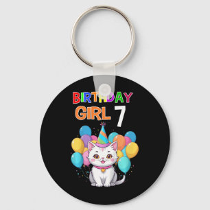 Kids Cat Birthday 7 Birthday Party Girls 7th Birth Keychain