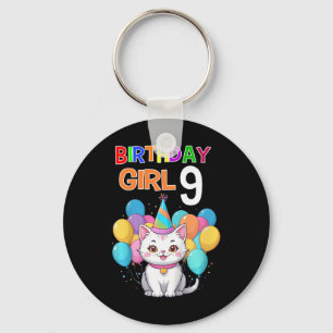 Kids Cat Birthday 9 Birthday Party Girls 9th Birth Keychain