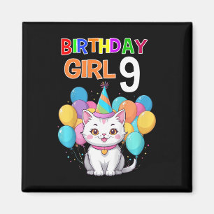 Kids Cat Birthday 9 Birthday Party Girls 9th Birth Magnet