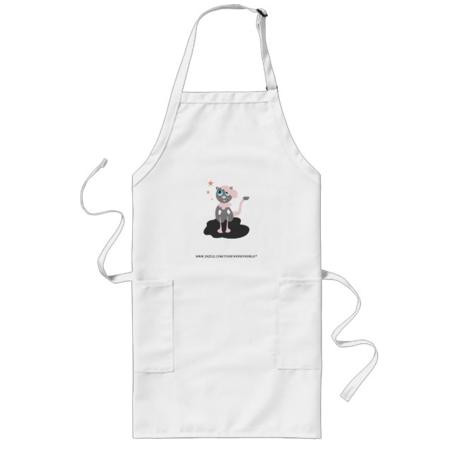Kids Cat Illustration Cute Cartoon Kitty Long Apron (Front)