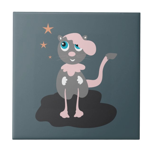 Kids Cat Illustration Cute Cartoon Kitty Tile (Front)