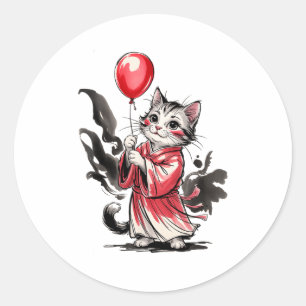 Kids Cat Painting Art Balloon Artist Fortune Life Classic Round Sticker