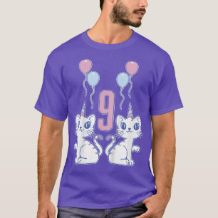 Kids Cats 9th Birthday Cat Girl 9 Years Birthday  T-Shirt