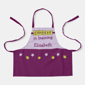 Kid's Chef name stars purple green Apron