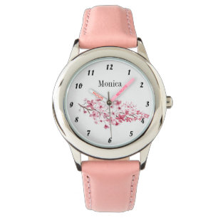 Kids Cherry Blossom Botanical Flowers Name Pink Watch