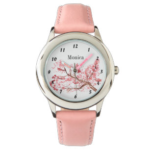 Kids Cherry Blossom Botanical Flowers Name Pink Watch