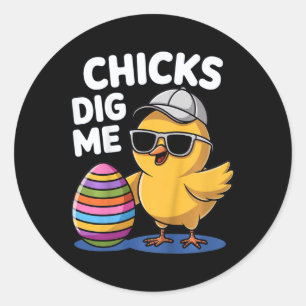 Kids Chicks Dig Me Easter Boys Classic Round Sticker