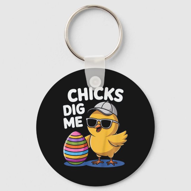 Kids Chicks Dig Me Easter Boys  Keychain (Front)