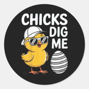 Kids Chicks Dig Me Happy Easter Boys Classic Round Sticker