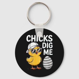 Kids Chicks Dig Me Happy Easter Boys Keychain