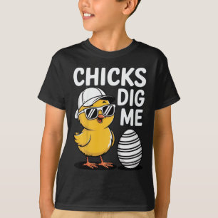 Kids Chicks Dig Me Happy Easter Boys  T-Shirt