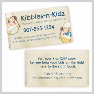 Kids children boy girl cooking class culinary business card