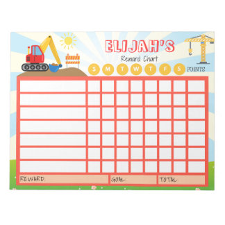 Kids Chore Chart, Personalized Construction Chart Notepad