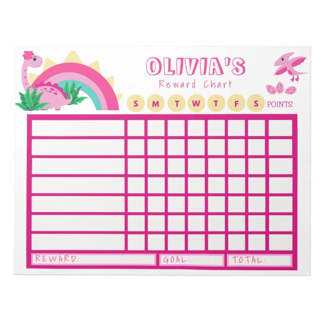 Kids Chore Chart, Personalized Dinosaur Chart Notepad (Front)
