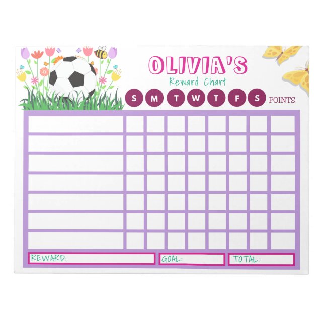 Kids Chore Chart, Personalized Soccer Reward Chart Notepad (Front)