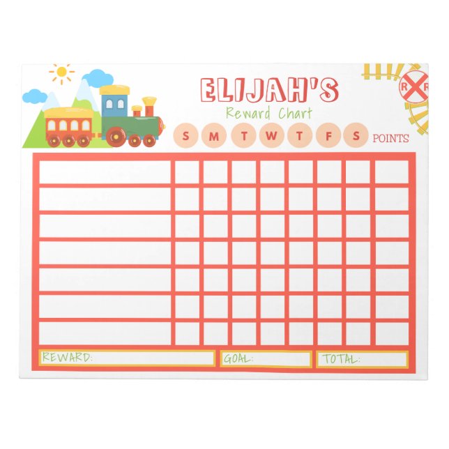 Kids Chore Chart, Personalized Train Chart  Notepad (Front)