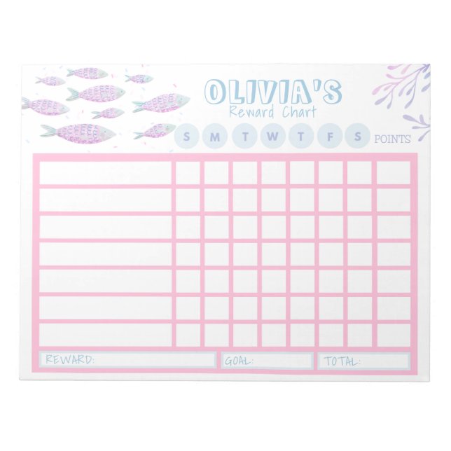 Kids Chore Chart, Personalized Underwater Chart Notepad (Front)