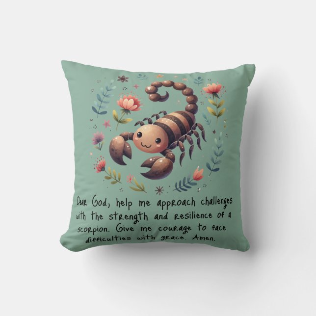 Kids Christian Prayer Woodland Scorpion on Green | Throw Pillow (Front)