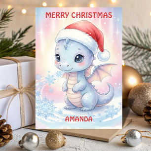 Kids Christmas Baby Dragon Snowflakes Holiday Card