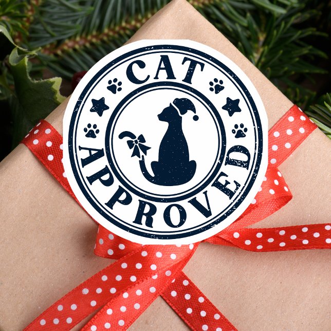 Kids Christmas Cat Approved Classic Round Sticker (Creator Uploaded)