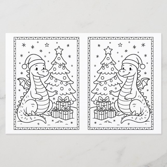 Kids Christmas Colouring Page Baby Dinosaur (Front)