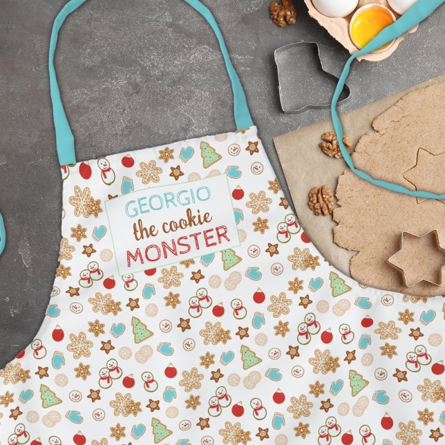 Kids Christmas Cookie Monster Patterned Holiday Apron (Creator Uploaded)