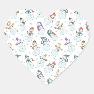 Kids Christmas Cute Snowman in Hats Heart Sticker