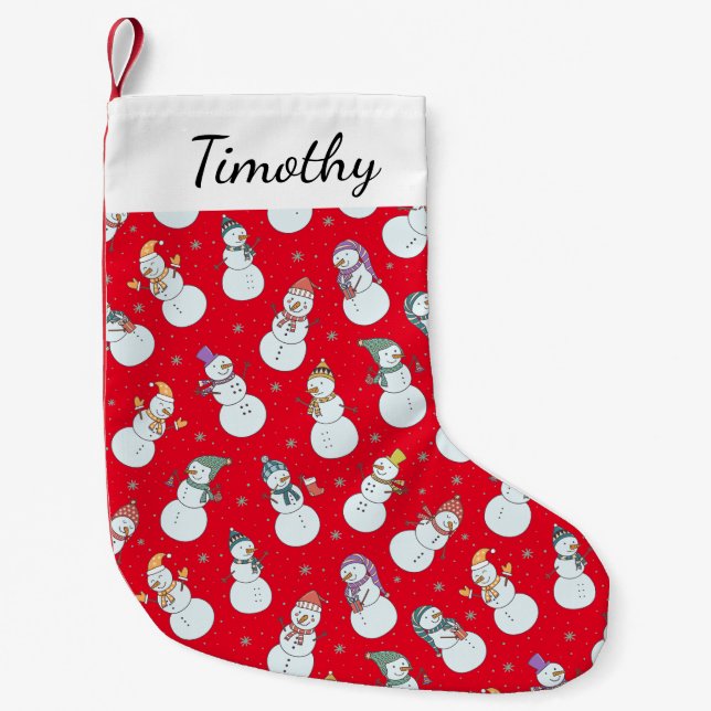 Kids Christmas Cute Snowman in Hats Small Christmas Stocking (Front)