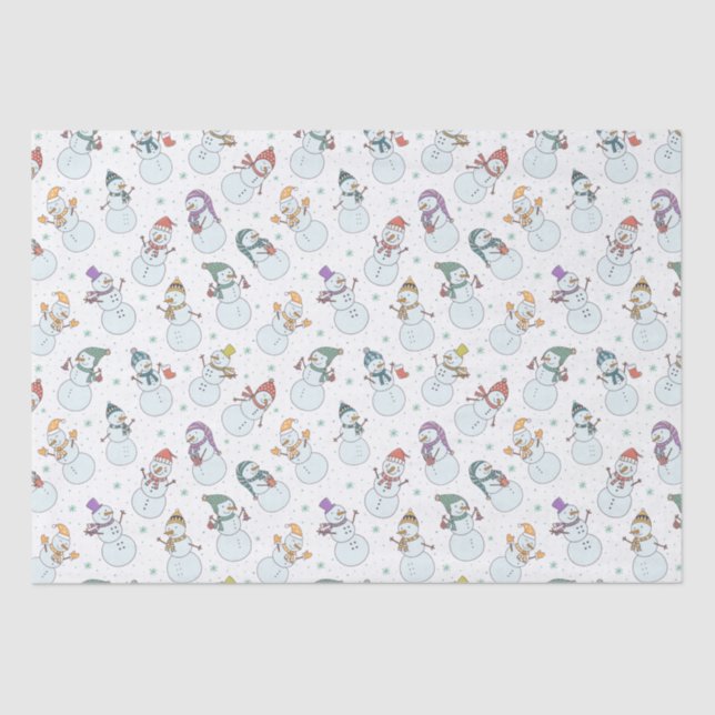 Kids Christmas Cute Snowman in Hats White Tissue Paper (Front)