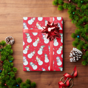 Kids Christmas Cute Snowman in Hats Wrapping Paper