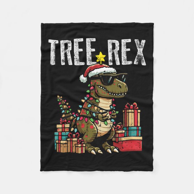 Kids Christmas Dinosaur Tree Rex Xmas Trex Toddler Fleece Blanket (Front)