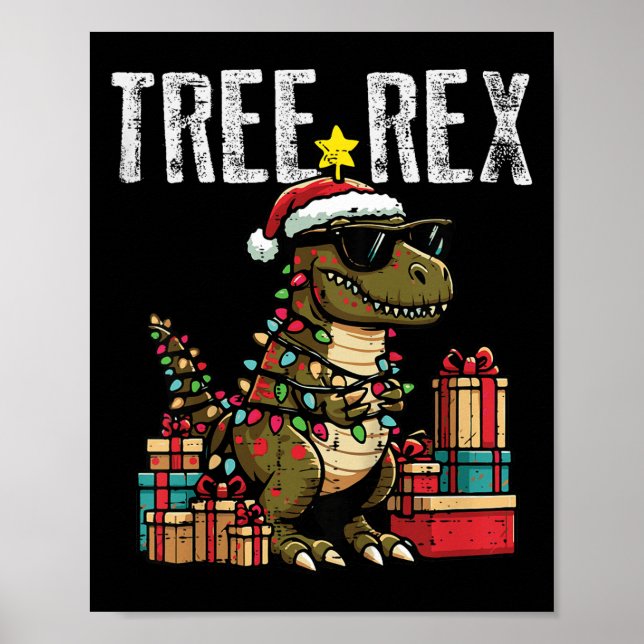 Kids Christmas Dinosaur Tree Rex Xmas Trex Toddler Poster (Front)