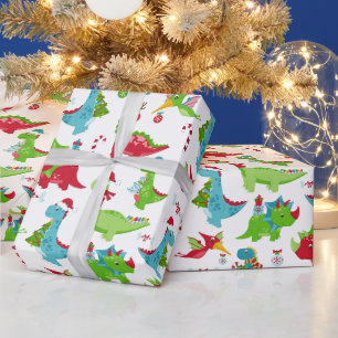Kids Christmas Dinosaurs Wrapping Paper