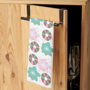 Kids Christmas Doughnuts Doodle Pink Kitchen Towel