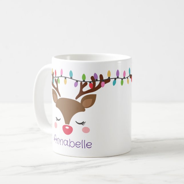 Kid's Christmas Girl Reindeer Personalized Mug (Front Left)