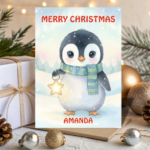 Kids Christmas Little Penguin Magic Holiday Card
