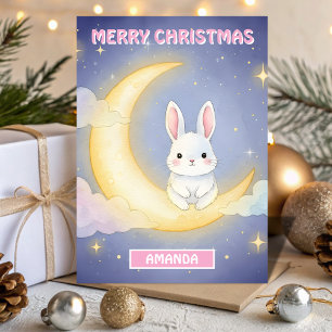 Kids Christmas Moon Bunny Dream Holiday Card