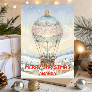 Kids Christmas Ornament Balloon Ride Holiday Card