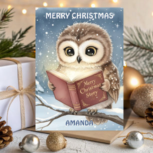 Kids Christmas Owl Night Story Holiday Card