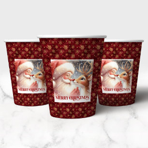 Kids Christmas Paper Cups Cute Santa and Rudolph 