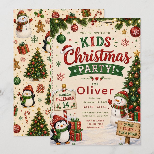 Kids Christmas Party Invitation (Front/Back)