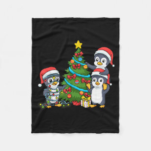 Kids Christmas Penguin Christmas Tree Lights Baubl Fleece Blanket