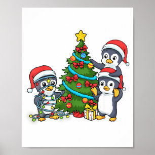Kids Christmas Penguin Christmas Tree Lights Baubl Poster