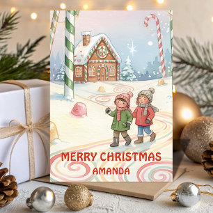 Kids Christmas Peppermint Forest Trail Holiday Card